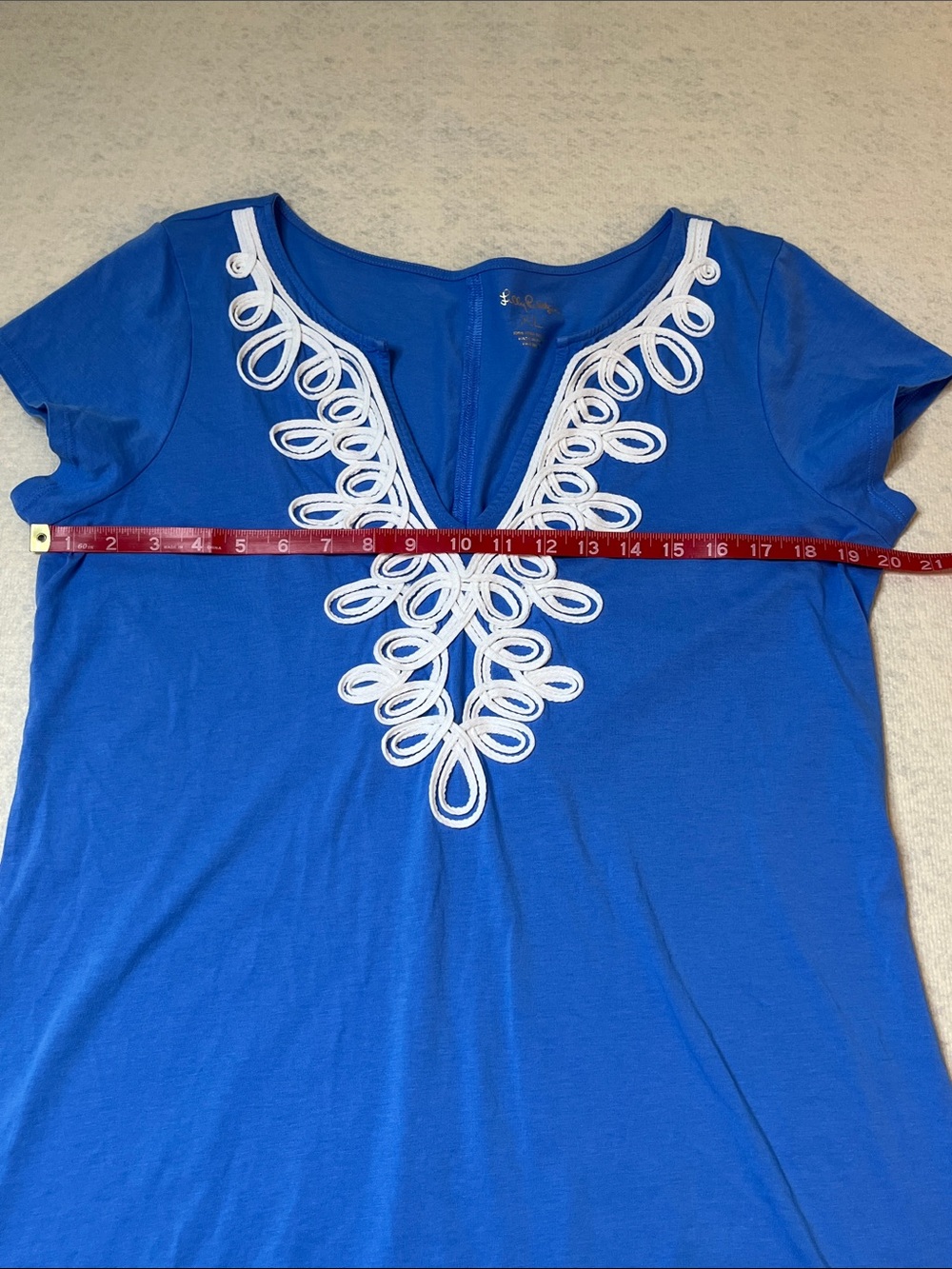 Lily Pulitzer-Vibrant Blue Brewster Tunic Dress with White Embroidered V-Neck-XL - Picture 4 of 7